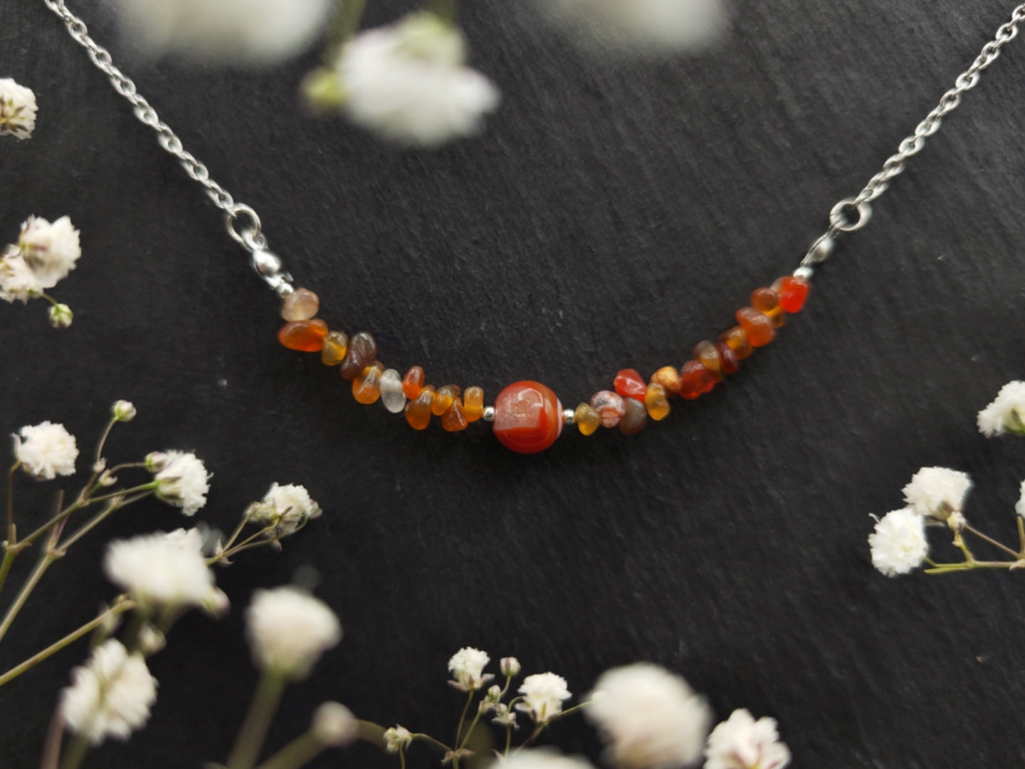 Kette - Roter Achat - Silber