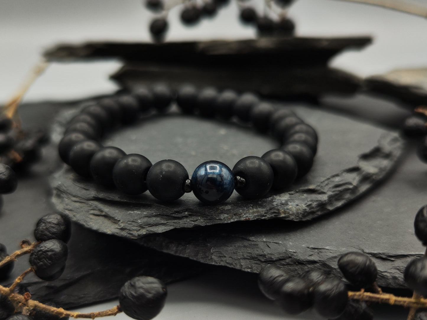 Kugelarmband - Blaues Tigerauge x Onyx - 8mm